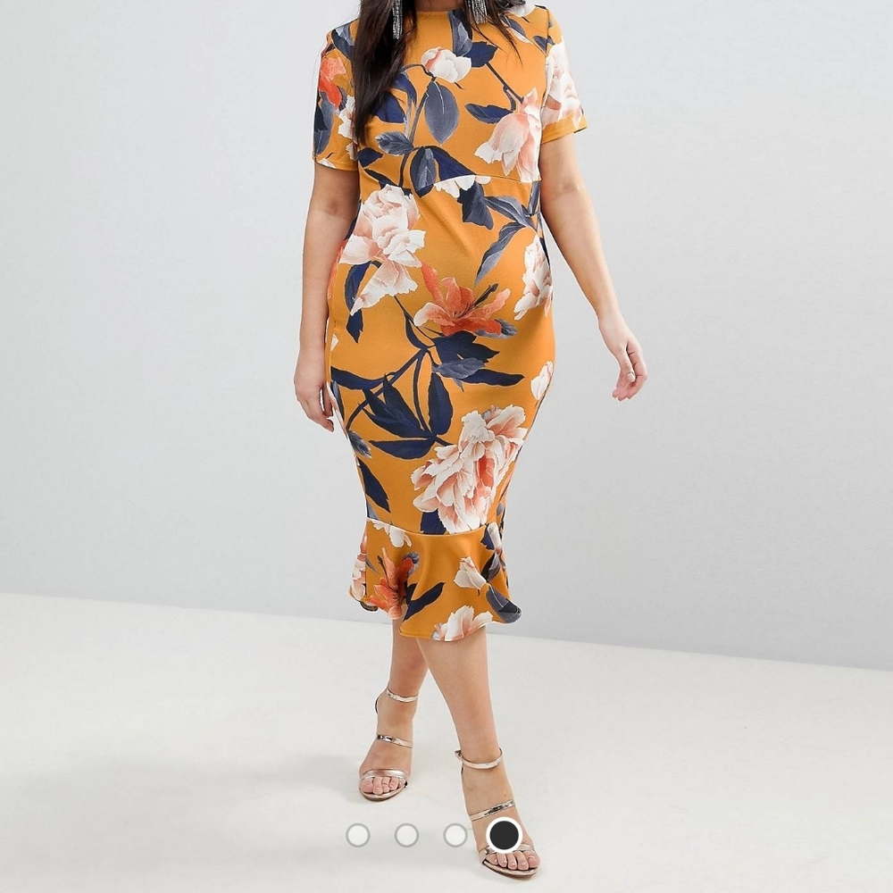 ASOS Curve Floral Mermaid Cut Golden Dress